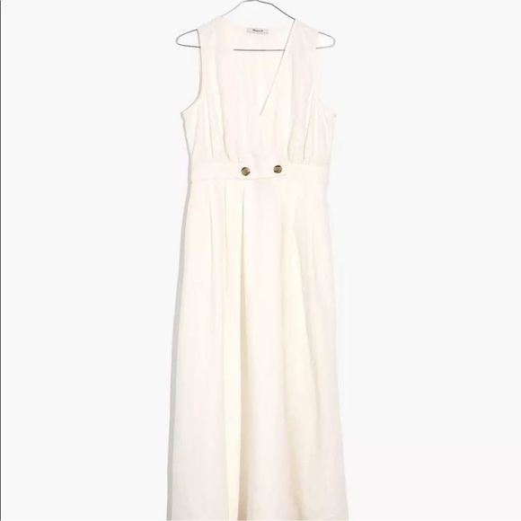 Madewell Button-Waist Wrap Midi Linen Dress - Picture 4 of 6